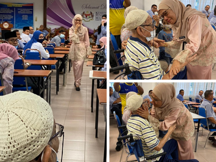 Tak sangka, ayah sanggup datang walaupun berkerusi roda. Cikgu Noor Laily sebak