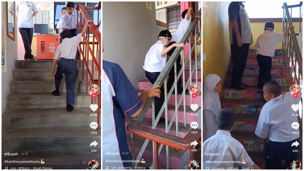 Video Guru sabar didik anak murid kurang upaya, latih otot kaki menaiki tangga